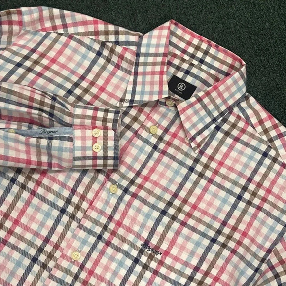 Bogner Men's Colorful Plaid Classic Button Down Shirt - Picture 1 of 7